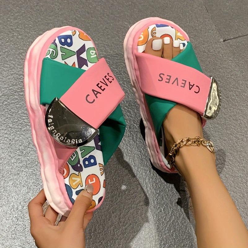 Women's Cute Cartoon Platform Slide Sandals - Open Toe, Thick Sole, PU Cover, All-Season Fashion Shoes