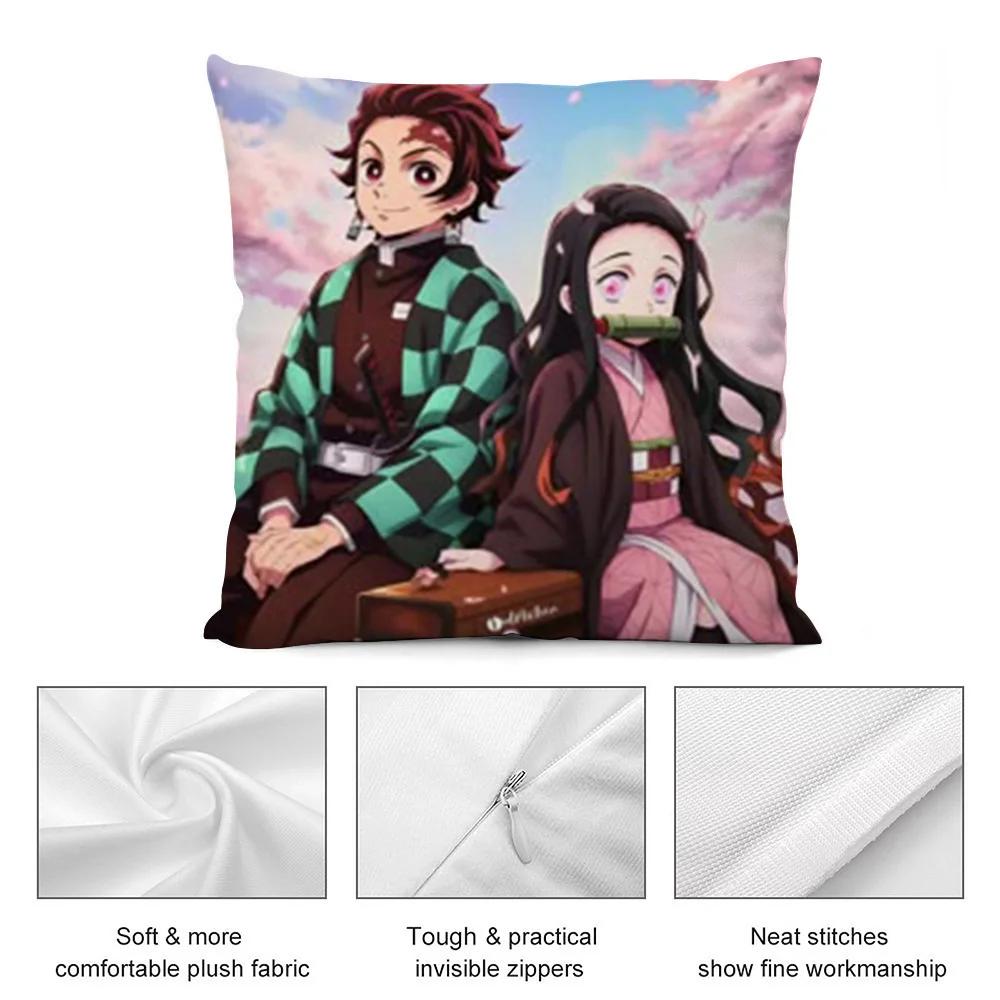 Demon S-Slayer K-Kamado T-Tanjiro N-Nezuko Pillow Case Short Plush Sofa Decorative Gift Home Double-sided Printing Cushion