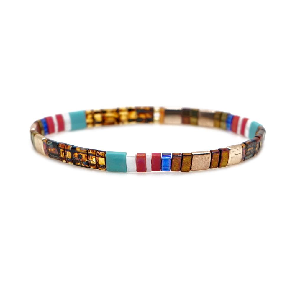 Ximang Bohemian Ximang Tila Beads Bracelet Minimalist Fashion Jewelry Amber Gold Multicolor Stretch Bracelets for Women Girls