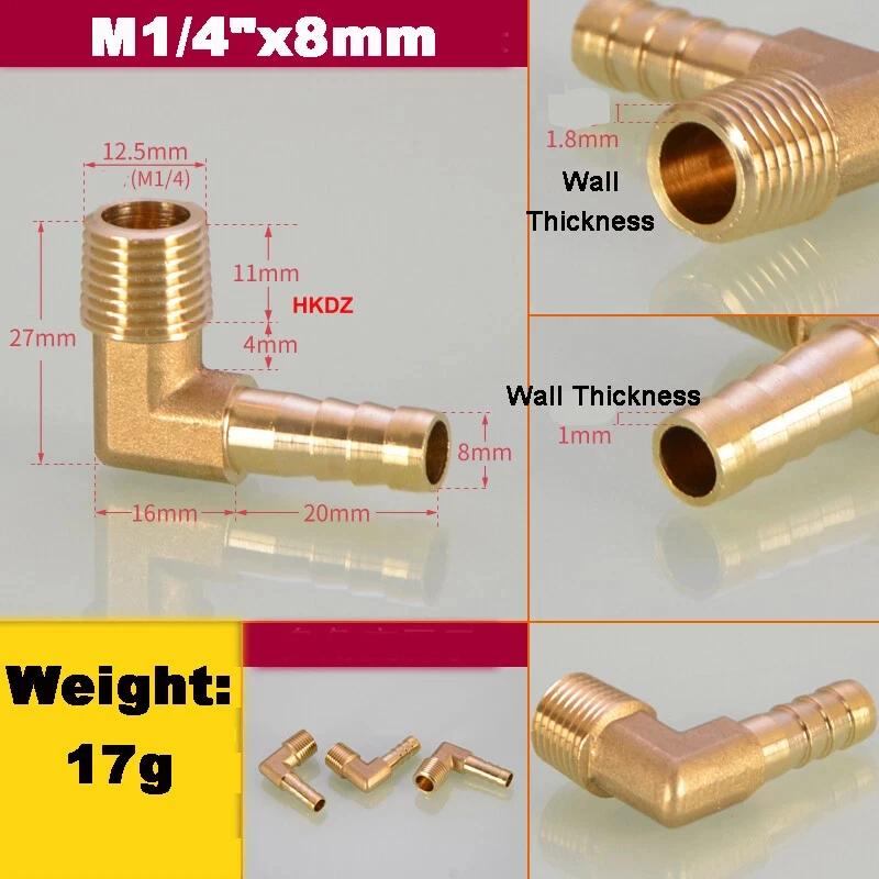 Messing 1/8" 3/8" 1/4" 3/4" BSP 90 Grad Außengewinde Winkelstück Schlauchtülle Stacheltülle Luft Gas Fitting Pagodenverbinder 6/8/10/12/14/19mm