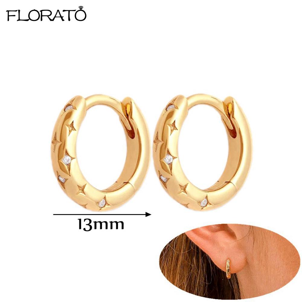 Classic Zircon Earrings 925 Silver Needle Allergic Protection Star Golden Hoop Earrings for Women Birthday Fine Jewelry Gift