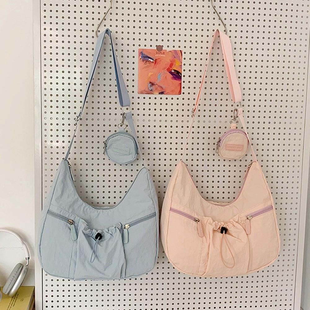 Versatile Crossbody Dumpling Bag Large Capacity Nylon Shoulder Bag Pleated Drawstring Bag  Travel