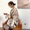 Premium Double-Sided Jacquard Houndstooth Scarf Wrap Women Winter Fall Warm Cotton Blend Shawl 185x70cm
