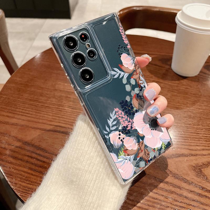 Retro Flowers Pattern Phone Case For Samsung Galaxy S26 S25 S24 S23 Ultra S22 S26 Plus S24 S21 FE S25 Edge Clear Soft TPU Cover