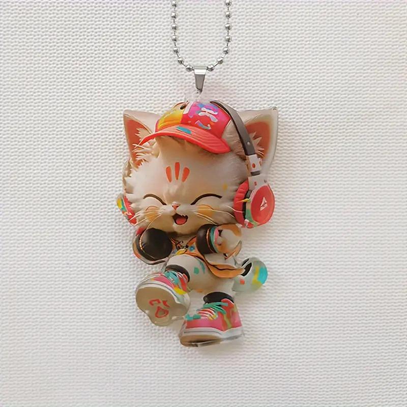 Creative Acrylic Flat 2D Cute Cat Pendant Auto Interior Car Pendant Interior Rearview Mirrors Ornament Car Decoration