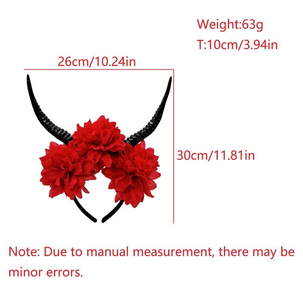 Exaggerate Demon's Horn Headband Simulation Flowers Witch Hair Accessories Gothic Headpiece Evil Queen Festival Decorative