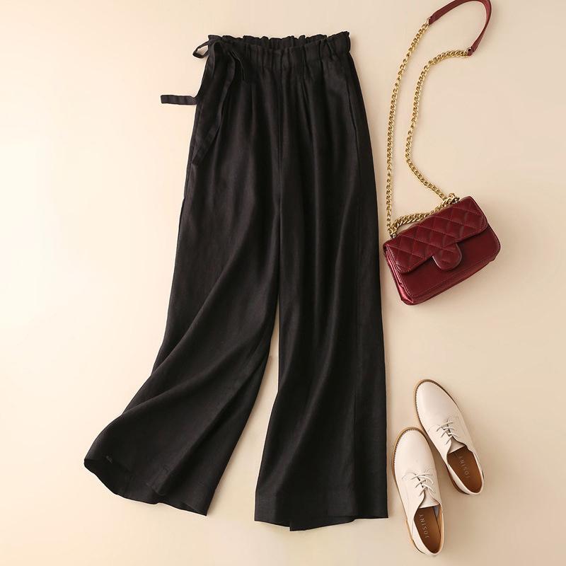 High Waisted Wide Leg Pants Women's Side Straps Women
