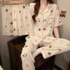Women's Cloud Cotton Three-Piece Pajama Set - Spring/Summer Short-Sleeve Lapel Cardigan, Sweet Forest Girl Homewear Style