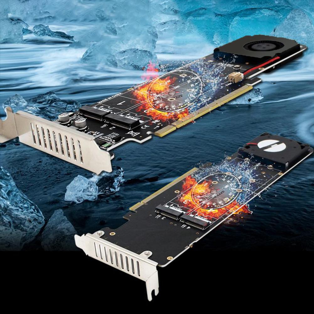 PCIeX16 To M.2 RAID Adapter M Key 4 NVME Expansion Card 4x32Gbps M2 NVME Extended Card Support SSD 2280/2260/2242/2230