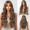 Wine Red Long Wavy Synthetic Wig High Temperature Natural Wig with Bangs Colorful Party Cosplay Hair for Black Women