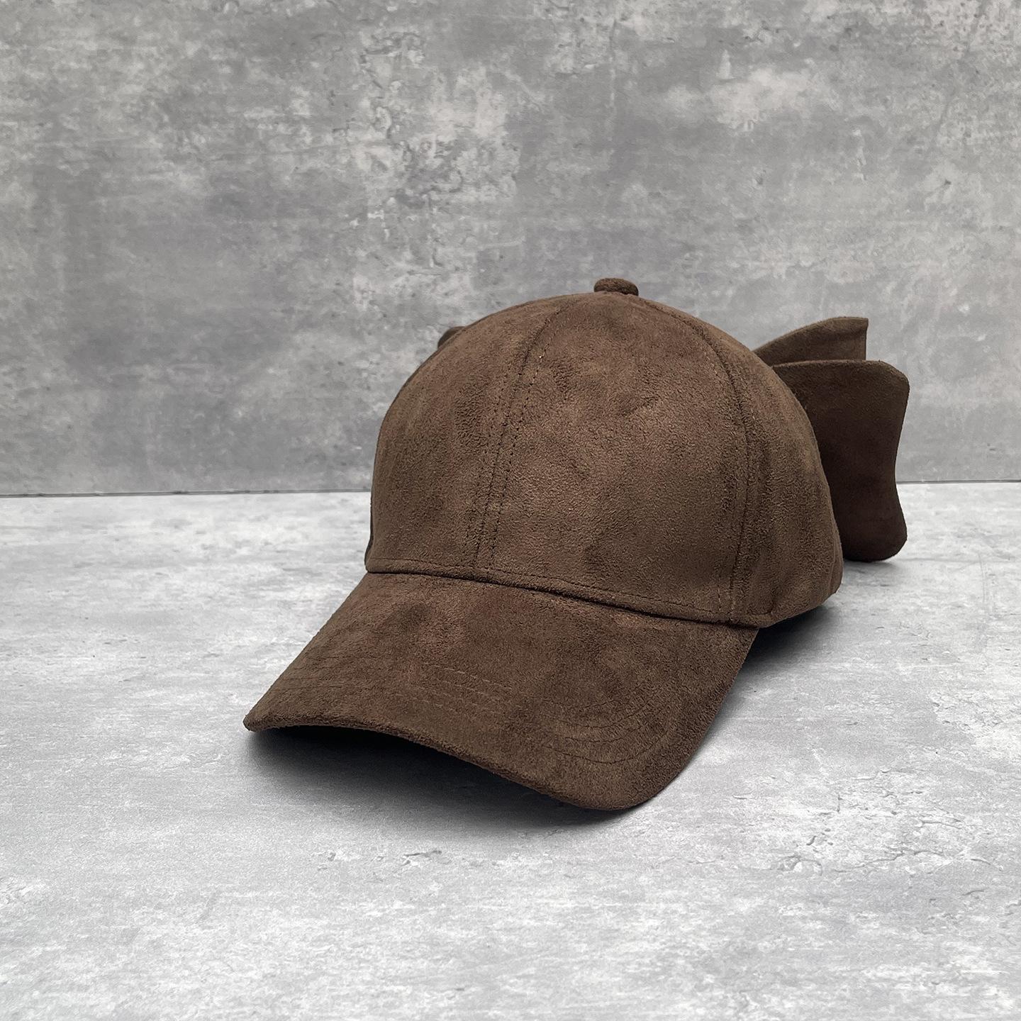 Sweet Big Bow Suede Baseball Cap Women S Trend Versatile Face Cap M（56-58cm）