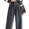 Women's Black High-Waist Cotton Plush Pants - Autumn/Winter 2026 Korean Style, Slim Straight Wide-Leg, Drapey.