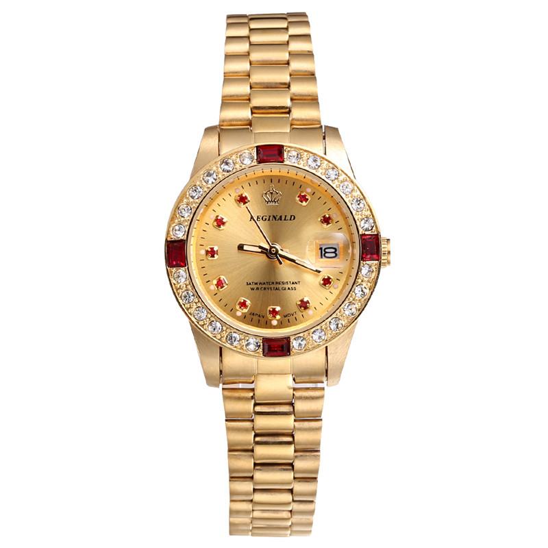 REGINALD Golden Lady Watch Date Crystal Styles Women's Dress Clock Water Proof Dress Wristwatch