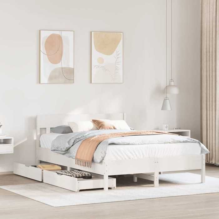 VidaXL Cadre de lit avec tête de lit blanc 160x200 cm bois pin massif, meuble de chambre à coucher, sommier, lit en bois, 3301861