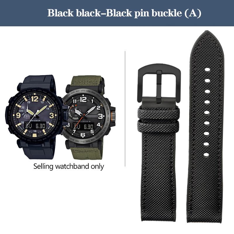 Correa de Reloj de Nylon con Fondo de Goma para la Serie Casio PROTREK PRG-600YB PRG-650 PRW-6600 Correa Deportiva de Lona y Silicona 24mm