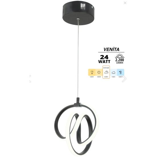 Venita Black Modern Pendant Lamp Led Chandelier White Light Living Room Kitchen Room Hall Led Chandelier