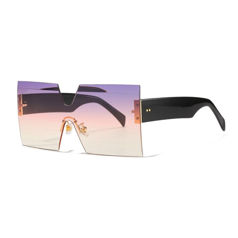 Rimless Oversized Sunglasses Women For Men Luxury Brand Designer Vintage Sunglasses Popular Rivet Shades Uv400