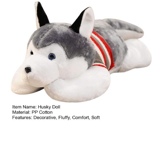 Husky Doll Plush Pillow with Removable Sweater Soft Stuffed Animal for Bed Couch Office Travel Stress Relief Companion Cute Dog Toy Gift
