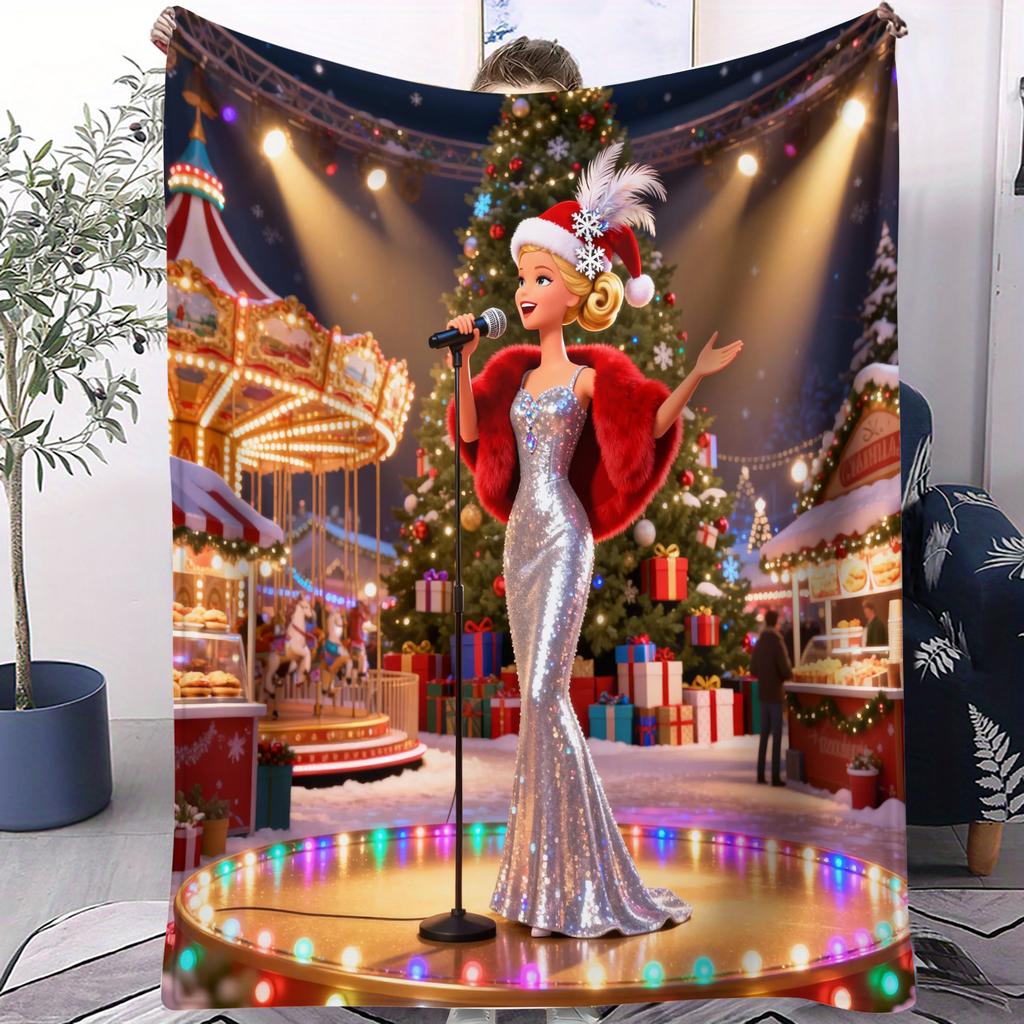 Christmas 3D Cute Barbie Printed Warm Throw Blanket for Home Travel Sofa Soft and Comfortable Picnic Blanket Birthday Gift