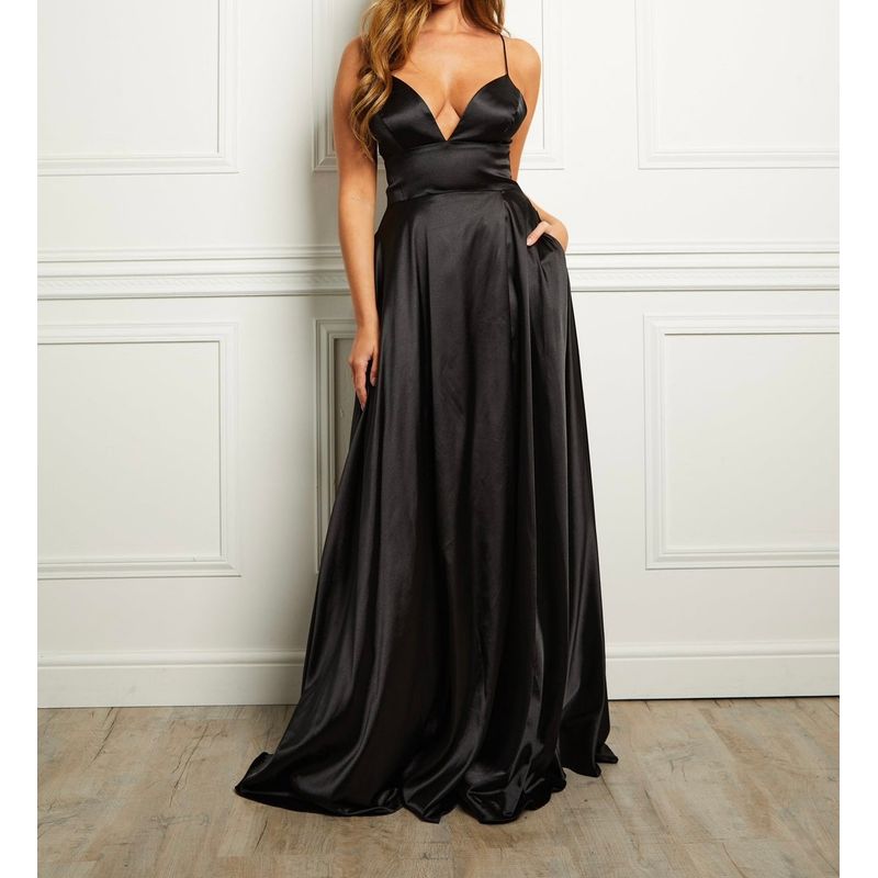 

Экспорт Одно Модное Банкетное Вечернее Элегантное Взрослое Дамское Женственное Красивая Личность Элегантность Слинг Открытая Спина Завязанное Платье Нагрудная Подкладка V Neck Black M