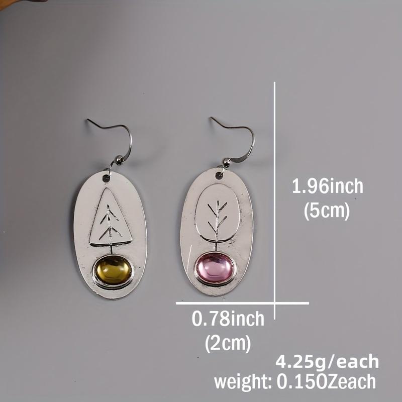 Baummuster mit ovalen synthetischen Edelsteinen Dekor böhmische Hakenohrringe exquisites Geschenk für Frauen Mädchen täglich lässig