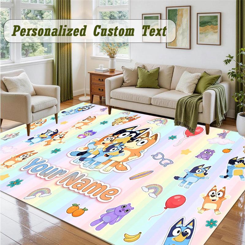 Crystal Velvet Square Rug Custom NameBluey Pattern Non Slip Home Floor Decor Rug