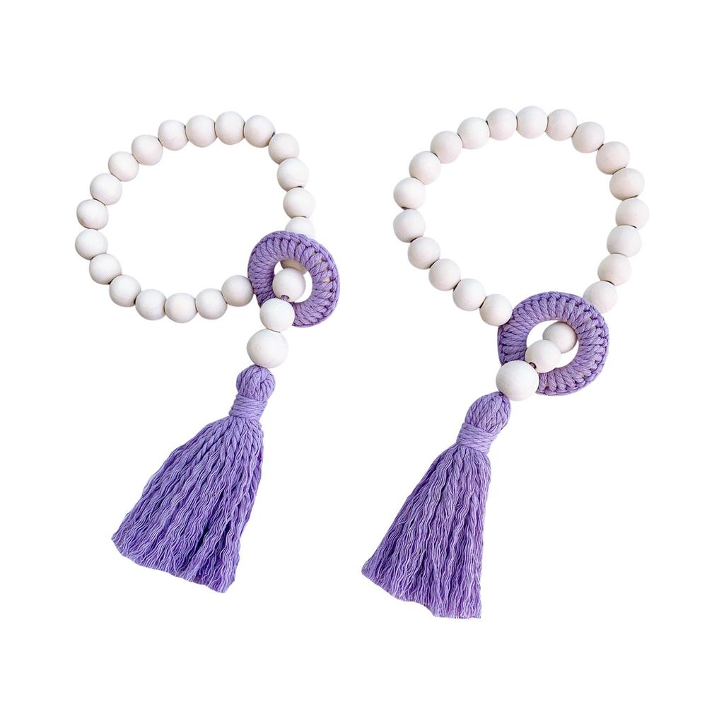 2Pcs Wood Beads Curtain Holdbacks with Tassels for Home and Office Decors Cotton Rope Window Drapery Tiebacks Ties