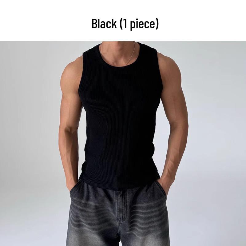 

Men s White American-Style Ribbed Slim Fit Sleeveless T-shirt with Vertical Stripes - Summer 2025 Edition 3XL чёрный
