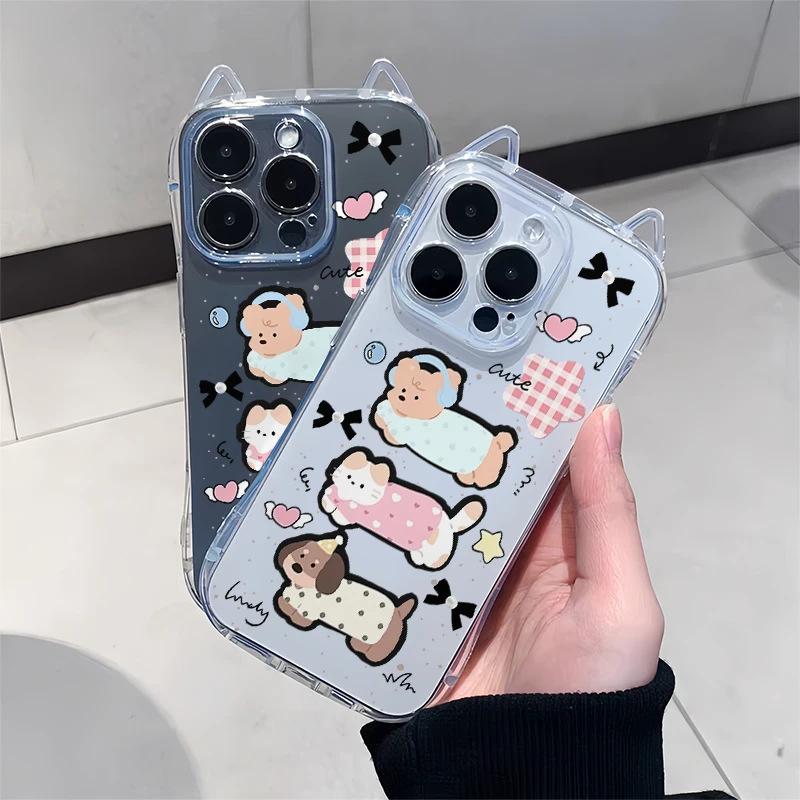 Cute Star Puppy Apple 17Pro Mobile Phone Case Suitable for IP16 Cat Ears Air Transparent 15 Cartoon 14 Soft Case