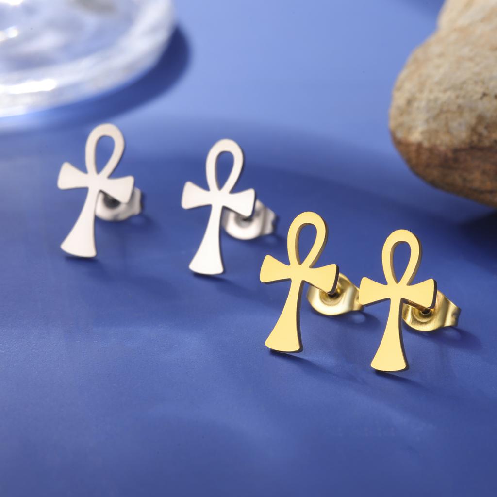 Orecchino a Perno Croce Ankh per Donne Uomini Acciaio Inossidabile Borchie per Orecchie Amuleto Crocifisso Gioielli Egizi Regalo