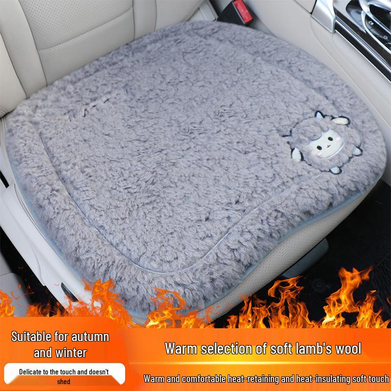 Women's Cute Cartoon Plush Winter 3-Piece Car Seat Cushion Set for Five-Seat Vehicles