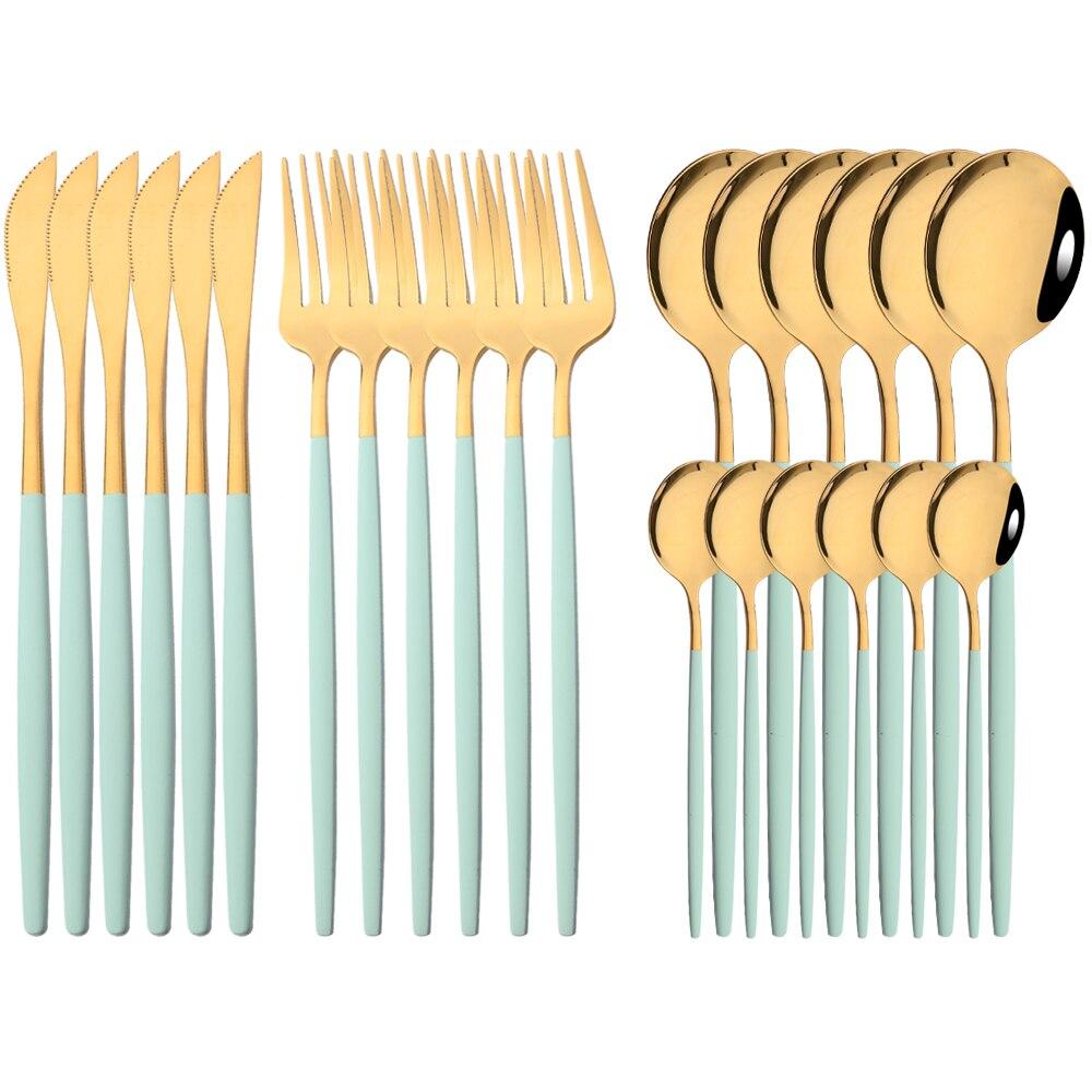 Neue 24 Teile/satz Besteck Set Edelstahl Geschirr Lila Gold Geschirr Messer Gabel Löffel Abendessen Besteck Küche Besteck