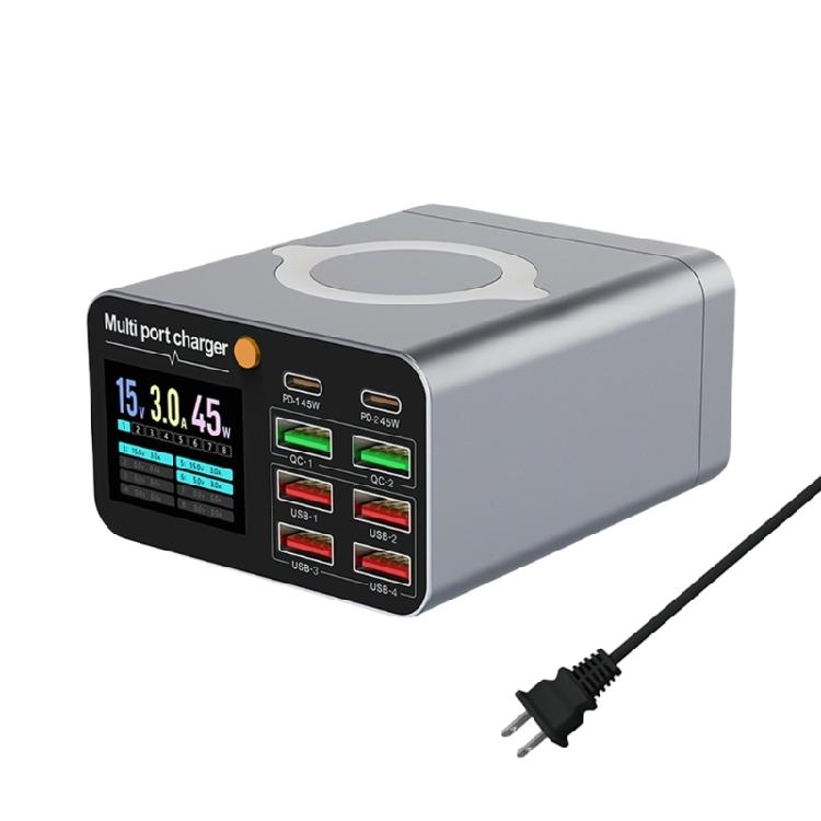 80W Multifunctional Fast Wireless Charger Station USB Type C LED Display Charging Adapter for Home Office Travel