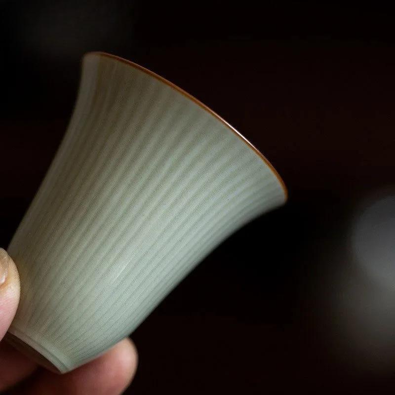 2pc/lot Honey Glazed Striped Relief Teacup Japanese Tea Bowl Tea Pair Tea-tasting Personal Cup Chazhan Master Cup Teaset 35ml