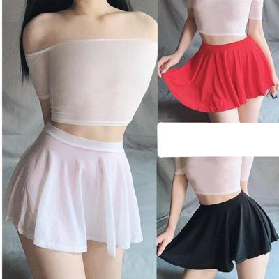 Minissaia Sexy Transparente Elástica Feminina Plissada
