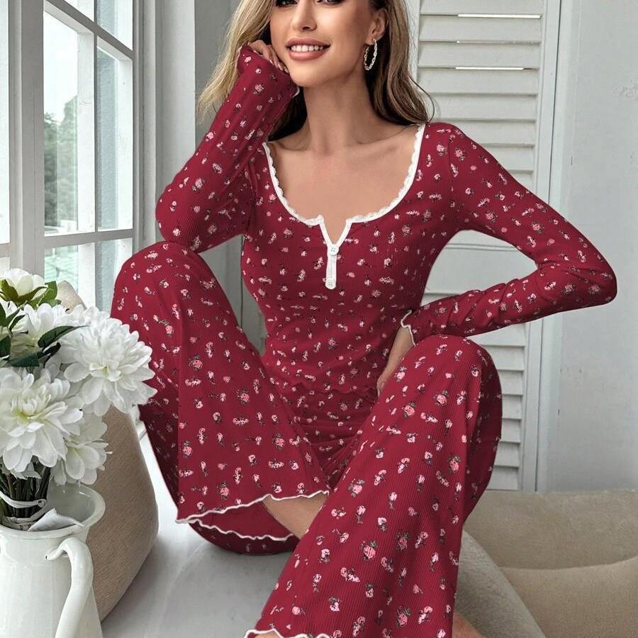 European & American Style Sexy Casual Autumn/Winter Long Sleeve Pajama Set - Women’s Two-Piece Long Pants Home Wear