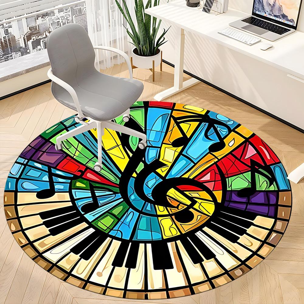 1pc Music Notes Office Round Area Rug,  Mat Suitable ForOffice, Under Office Chairs Bedroom Living Room Home Decor, Room Deco