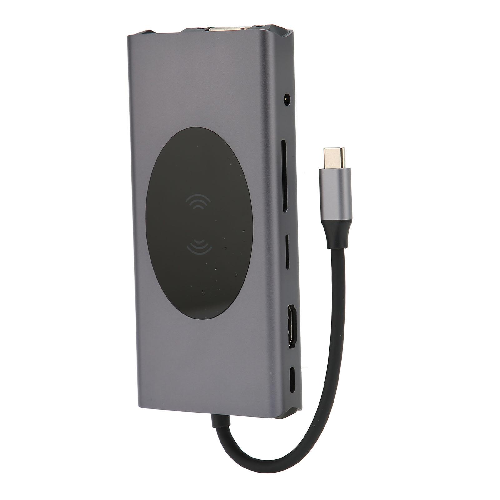 

Док-станция USB C 13 в 1, многофункциональный высокоскоростной многопортовый 4K HD USB C концентратор адаптер серый серый