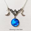 Retro Fashion Sliver Color Triple Moon Goddess Crescent Moon Crystal Glass Pendant Necklace for Women Amulet Charm Jewelry Gifts