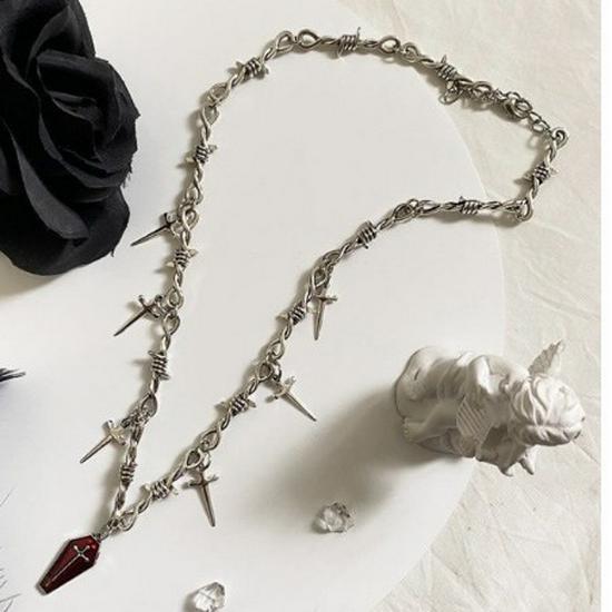 YK2 Hot Girl Dark Coffin Cross Sword Necklace - Harajuku Hip Hop Retro Chain