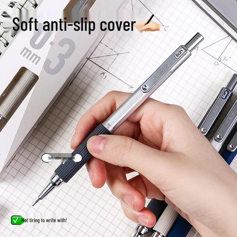 Blue Fruit Metal Mechanical Pencil with Built-in Eraser and Soft Grip for Student Writing and Sketching