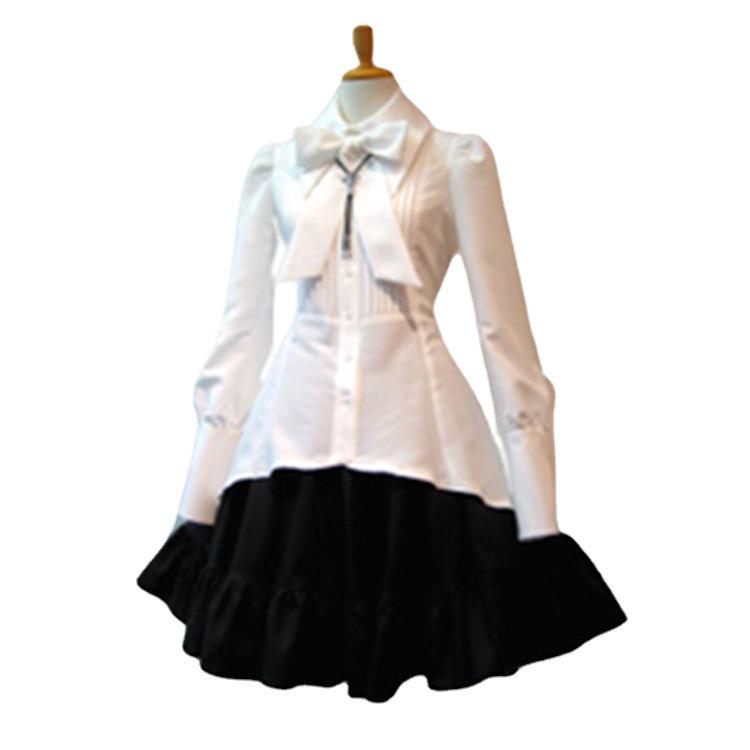 Vintage Gothic Two-Piece Dress with Large Lapel and Irregular Waist Bow