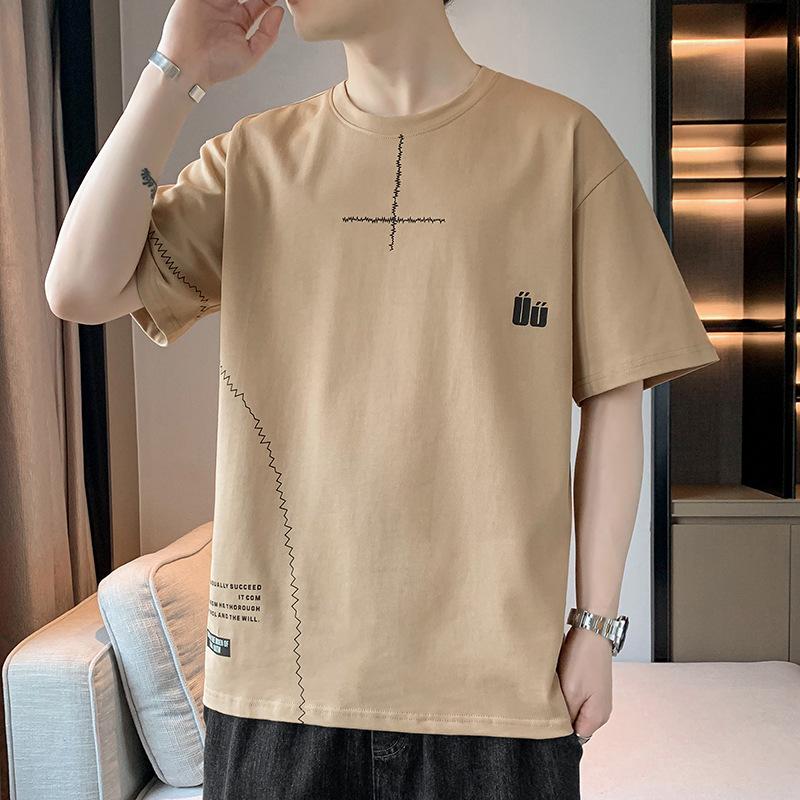 

Men Casual Graphic Print Short Sleeve T Shirt Loose Fit Streetwear Summer Top M хаки