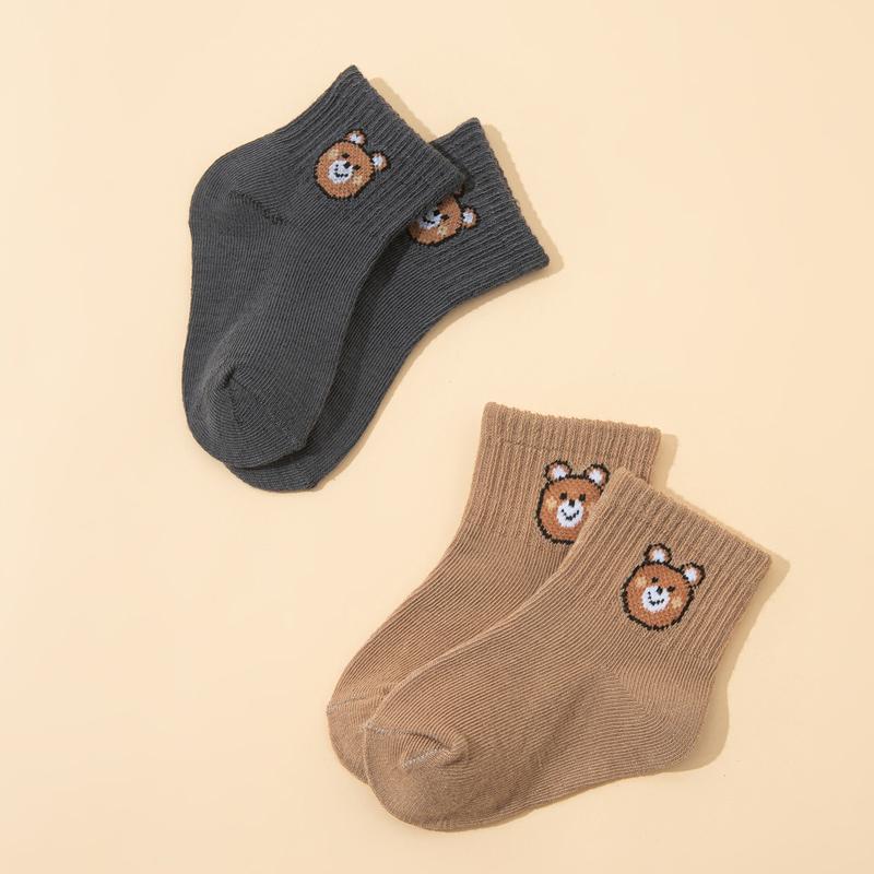 10 Pairs  Cute Little Bear Casual Short Elastic Mid-calf Socks, Baby Socks, Boys' Socks, Girls' Socks, Children's Socks