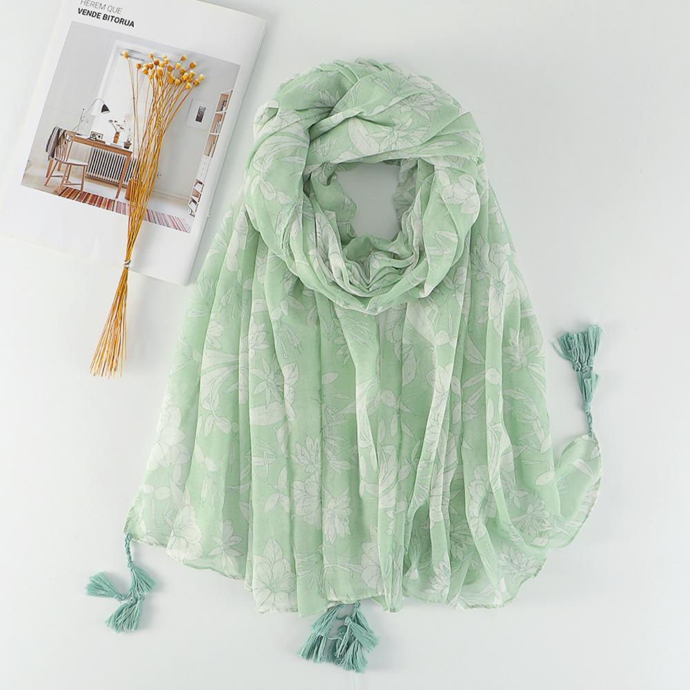 Cotton and Linen Hand Feel Scarf Chinese Style Clothing Outfit Scarf for Women's National Style Sun Protection Tassel Shawl