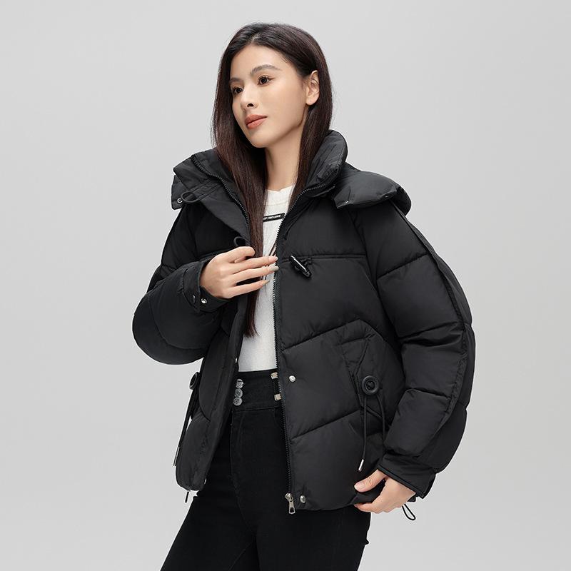 

Женское осенне-зимнее пальто, однотонное, с воротником-стойкой, с капюшоном, свободное, короткое, утолщенное, ветрозащитное, женское пальто M чёрный