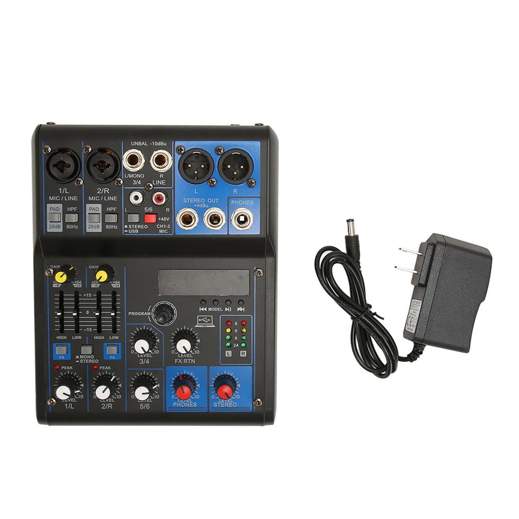 Compact Mixer 6 Channel 99 DSP Effects 2 Equalizer Portable Sound Board DJ Mixer with MP3 Bluetooth