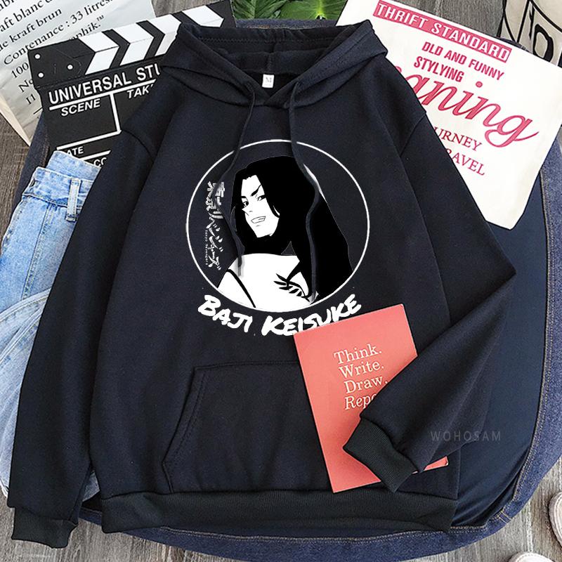 Популярные мужские толстовки с капюшоном из японского аниме «Токио Мстители», пуловеры больших размеров, Harajuku Kawaii Keisuke Baji VALHALLA, толстовки с длинными рукавами XS чёрный