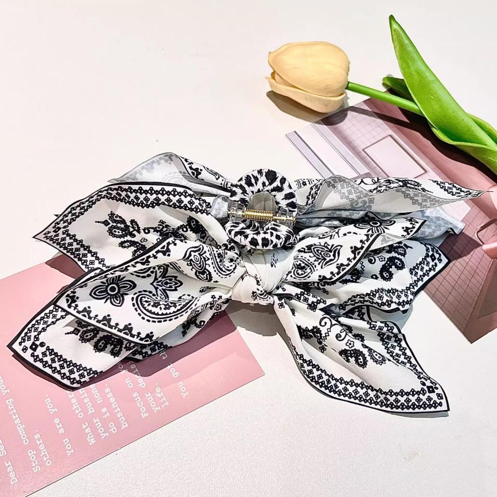 Black Double-Sided Bow Claw Hair Clip - Japanese Korean Style 2025