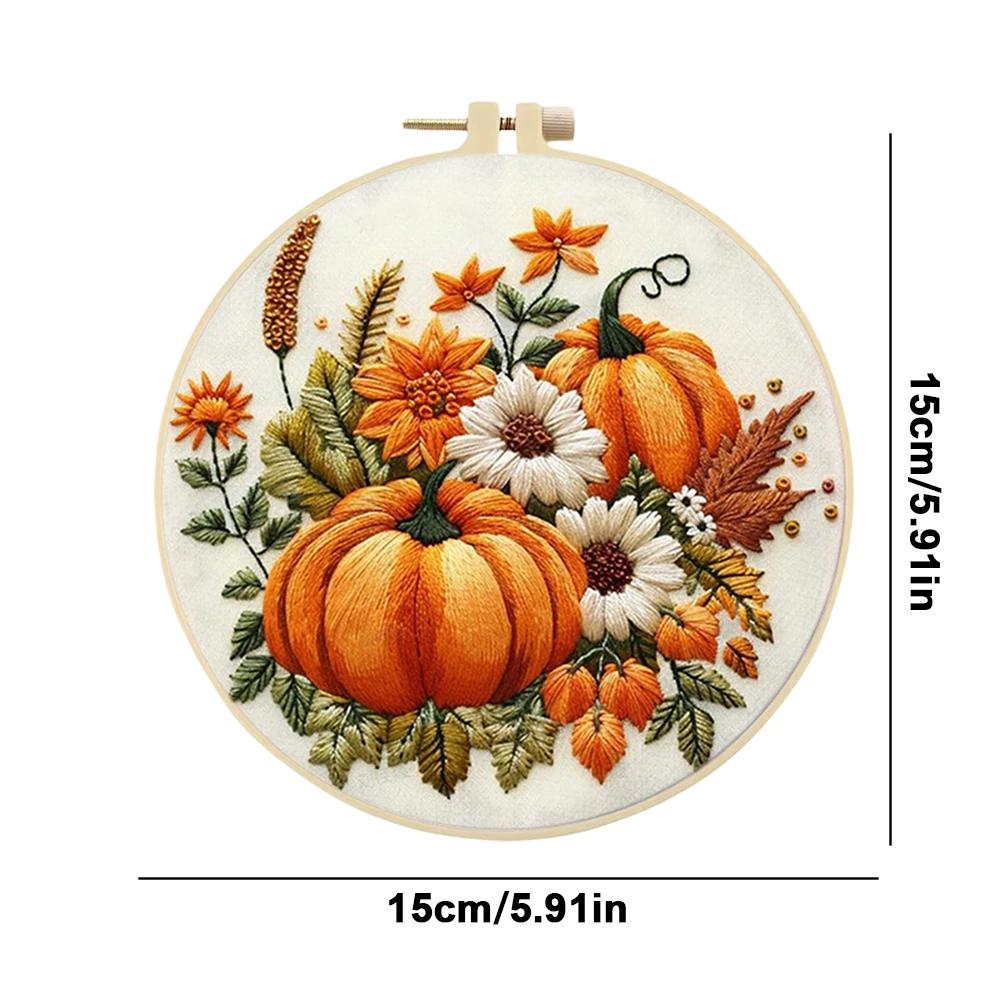Halloween Stamped Cross Stitch Embroidery Kits with Hoop Cloth Color Thread for Beginners DIY Arts Ornament Cross Stitch Sets